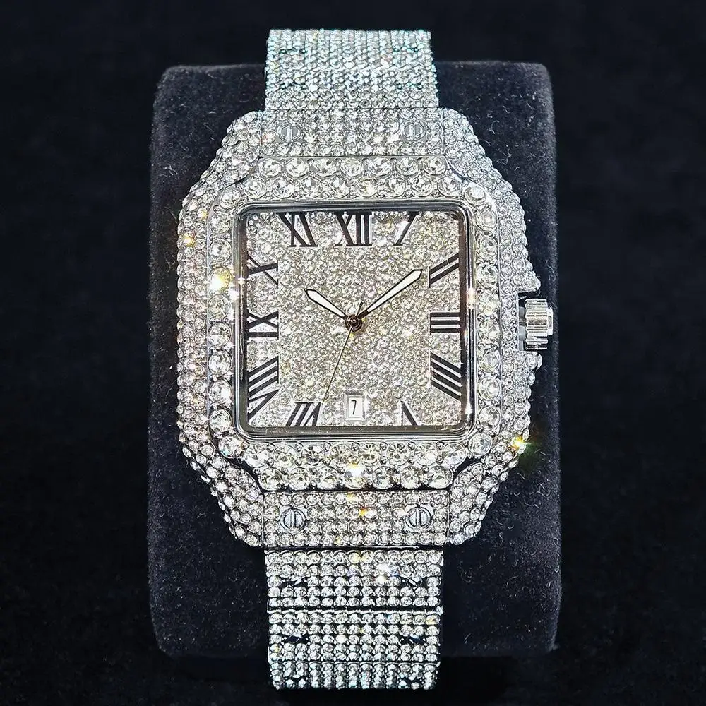 UNIGUET Luxury Ice Watch for Men Women Fashion Hip Hop Full Diamond Square Couple Wristwatch Gift 2026 Hor Sale