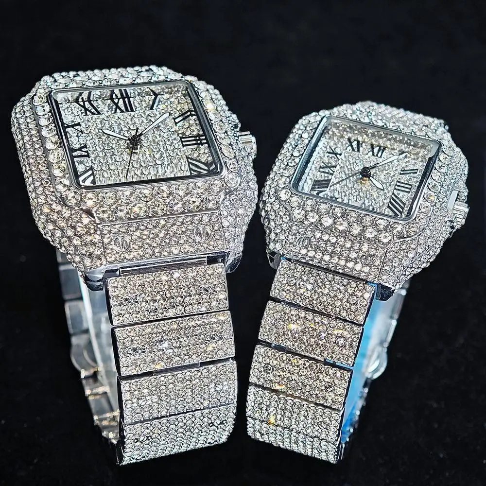 UNIGUET Luxury Ice Watch for Men Women Fashion Hip Hop Full Diamond Square Couple Wristwatch Gift 2026 Hor Sale