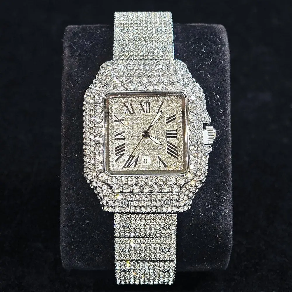UNIGUET Luxury Ice Watch for Men Women Fashion Hip Hop Full Diamond Square Couple Wristwatch Gift 2026 Hor Sale