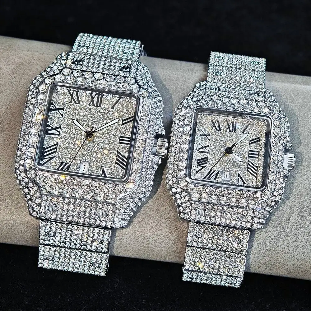 UNIGUET Luxury Ice Watch for Men Women Fashion Hip Hop Full Diamond Square Couple Wristwatch Gift 2026 Hor Sale