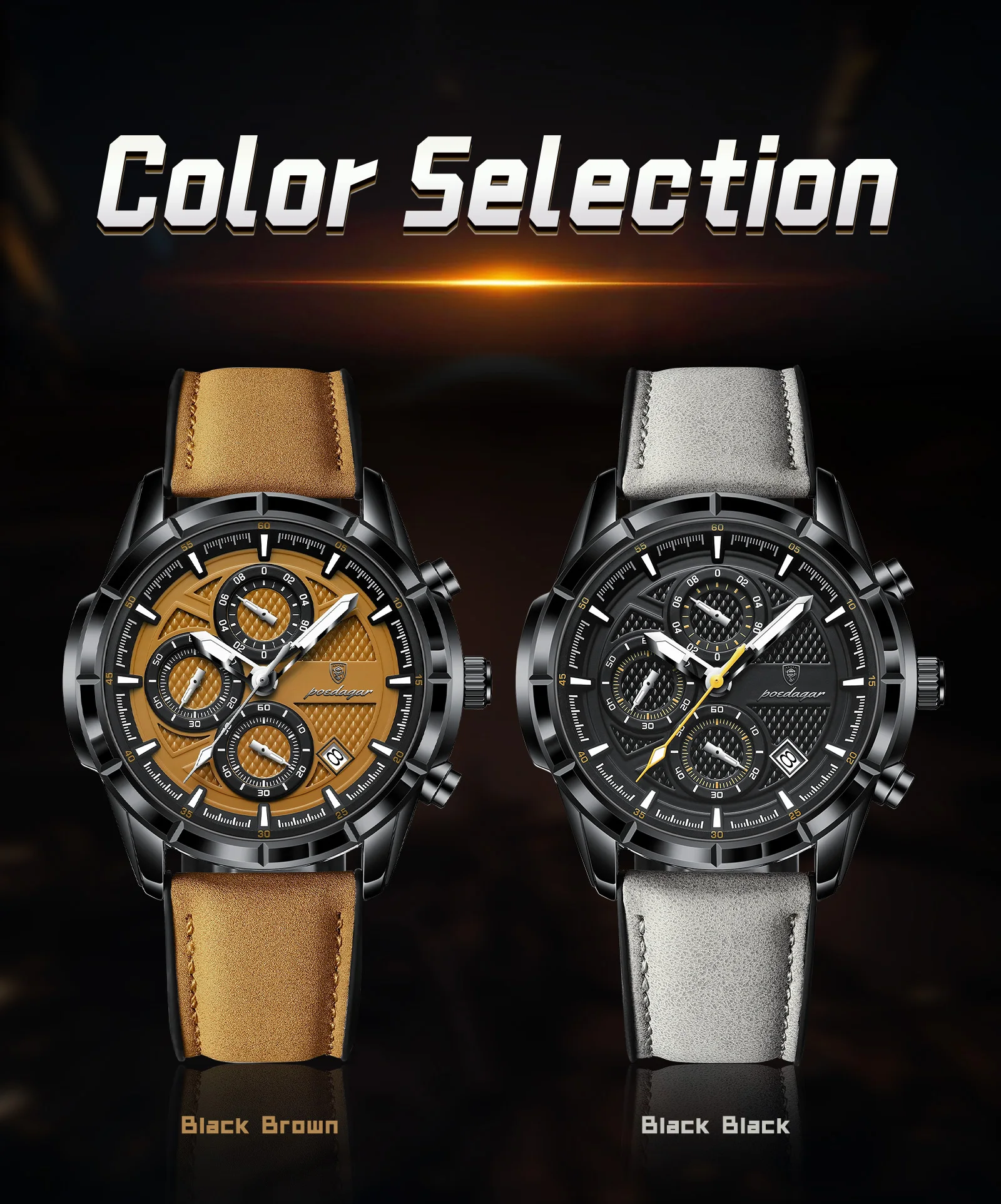 POEDAGAR Vintage Couple Wristwatch Quartz Leather Men's Watches Date Chronograph Waterproof Luminous Man Watch Gift For Husband
