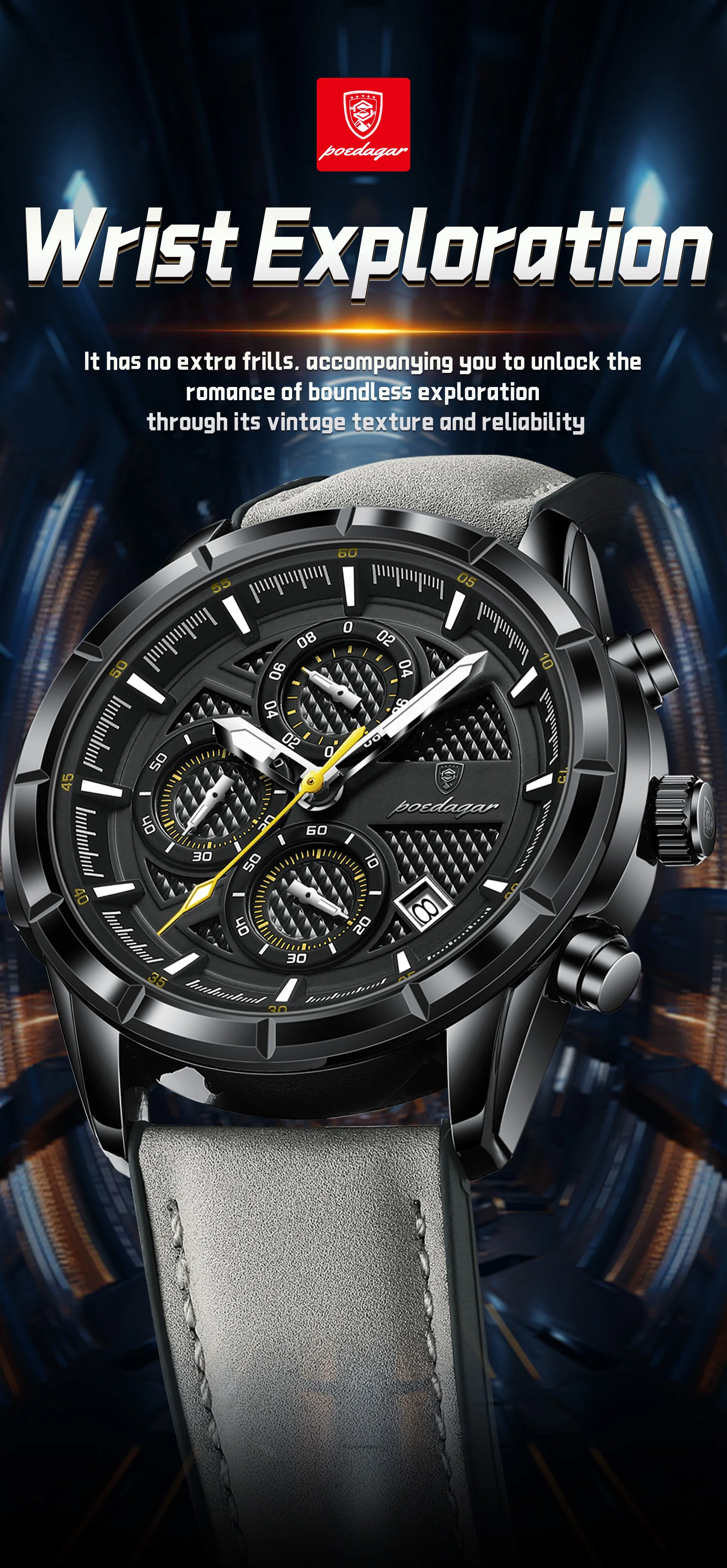 POEDAGAR Vintage Couple Wristwatch Quartz Leather Men's Watches Date Chronograph Waterproof Luminous Man Watch Gift For Husband