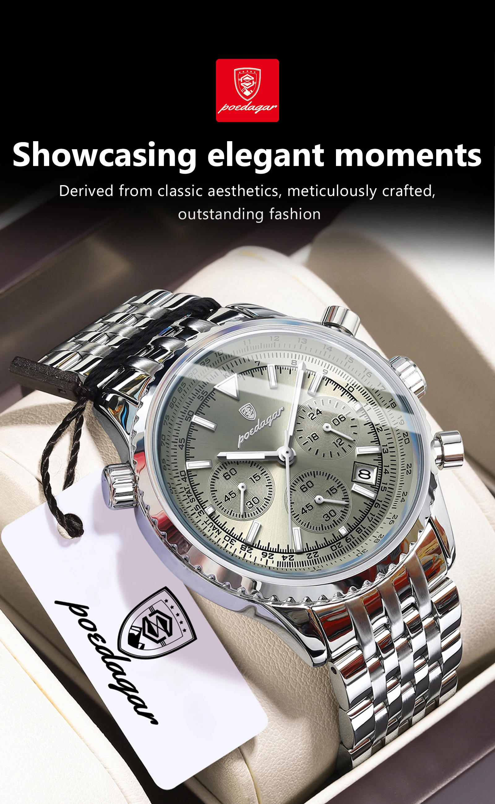 POEDAGAR Fashion Watches For Men Date Chronograph Stainless Steel Boyfriend Wristwatch Waterproof Luminous Couple's Quartz Watch