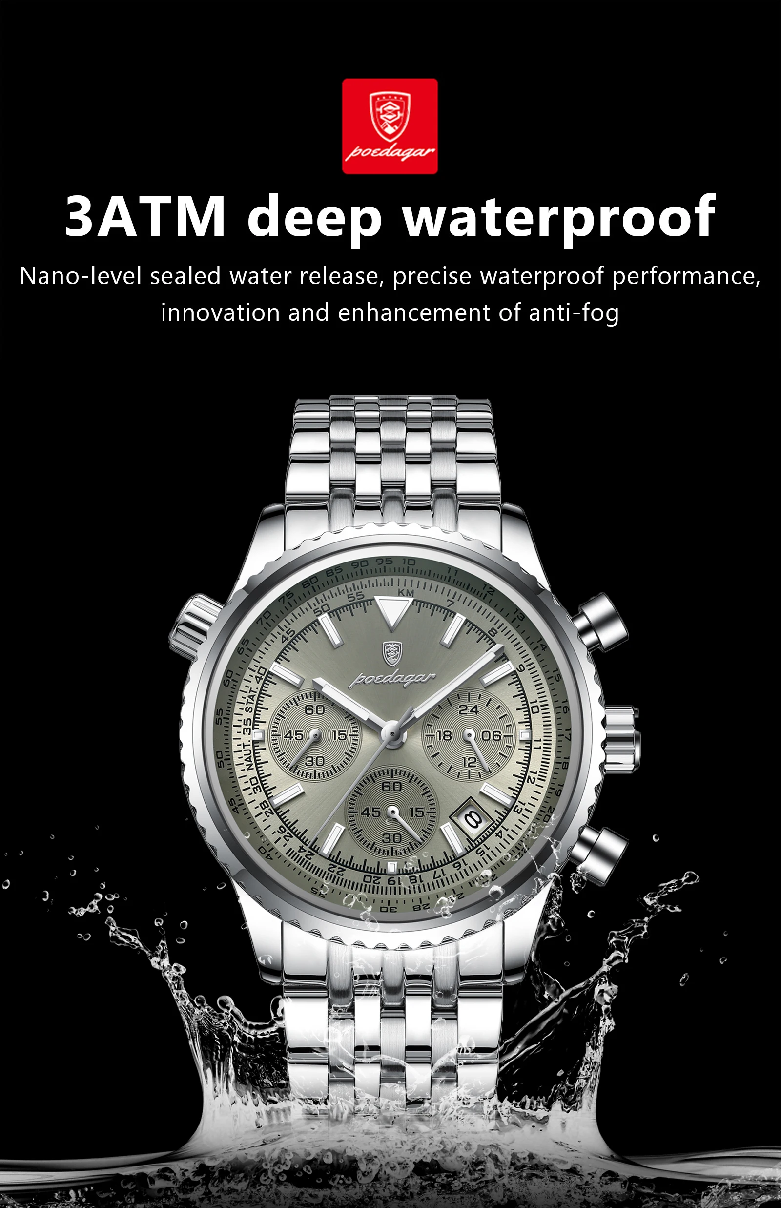 POEDAGAR Fashion Watches For Men Date Chronograph Stainless Steel Boyfriend Wristwatch Waterproof Luminous Couple's Quartz Watch