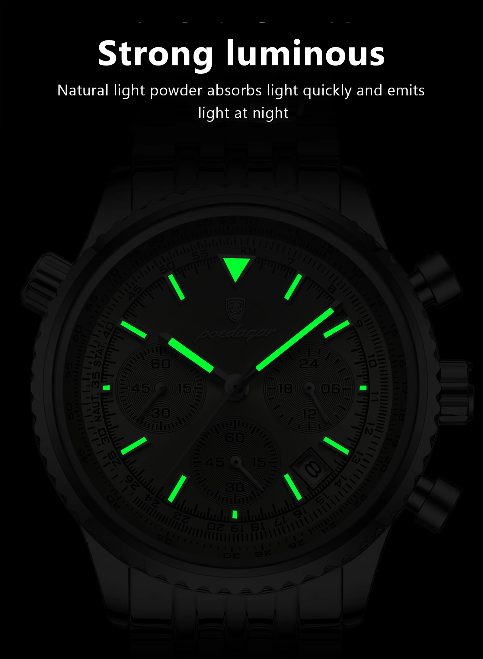 POEDAGAR Fashion Watches For Men Date Chronograph Stainless Steel Boyfriend Wristwatch Waterproof Luminous Couple's Quartz Watch