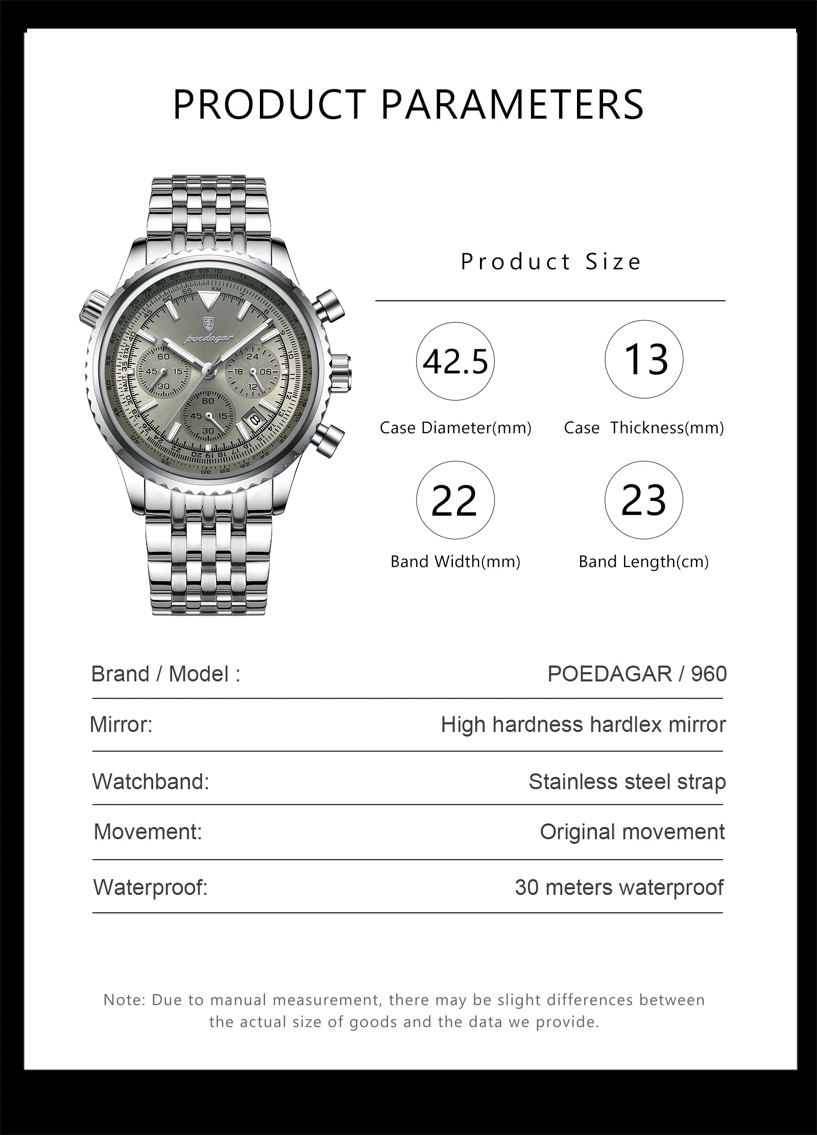 POEDAGAR Fashion Watches For Men Date Chronograph Stainless Steel Boyfriend Wristwatch Waterproof Luminous Couple's Quartz Watch