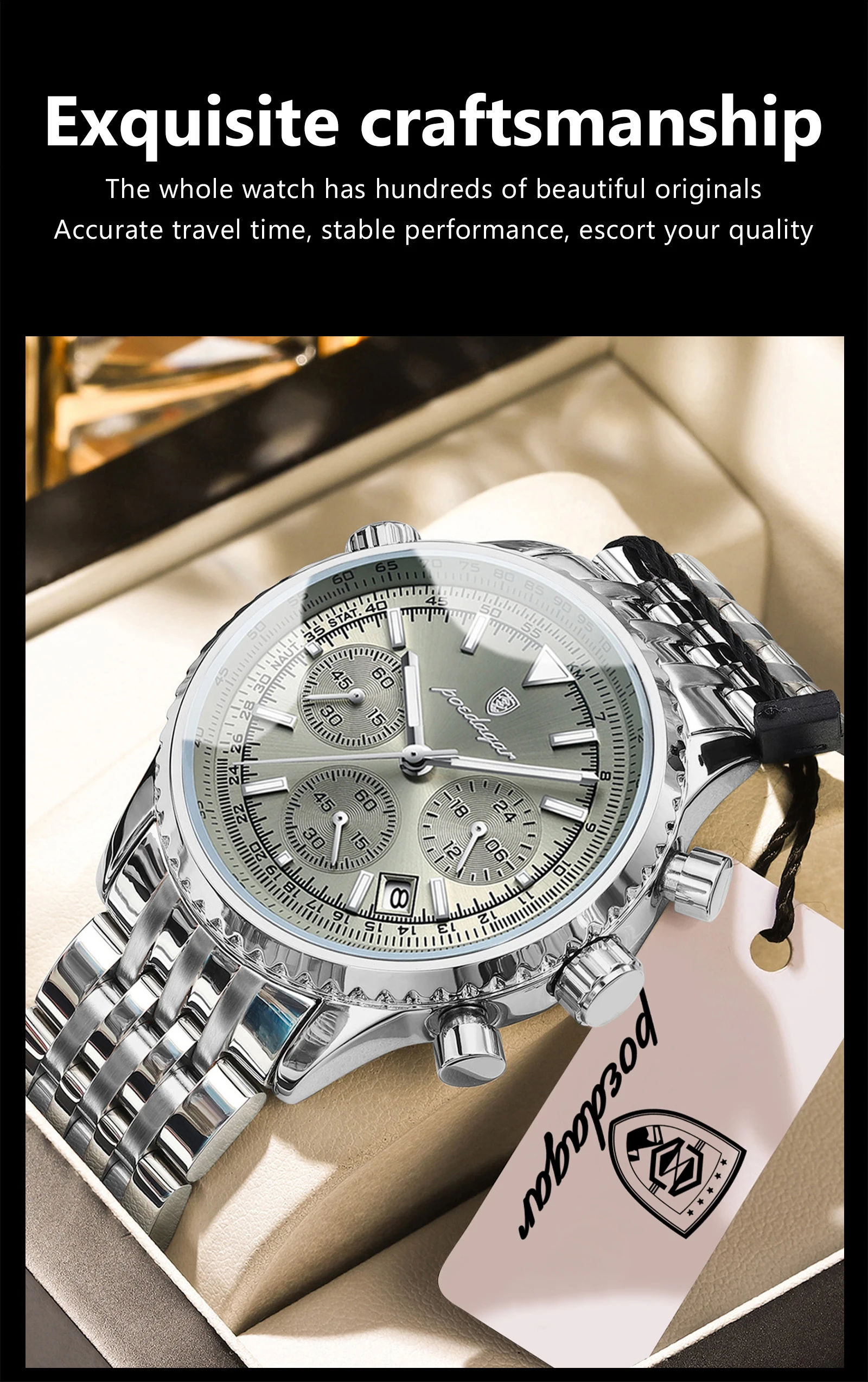 POEDAGAR Fashion Watches For Men Date Chronograph Stainless Steel Boyfriend Wristwatch Waterproof Luminous Couple's Quartz Watch