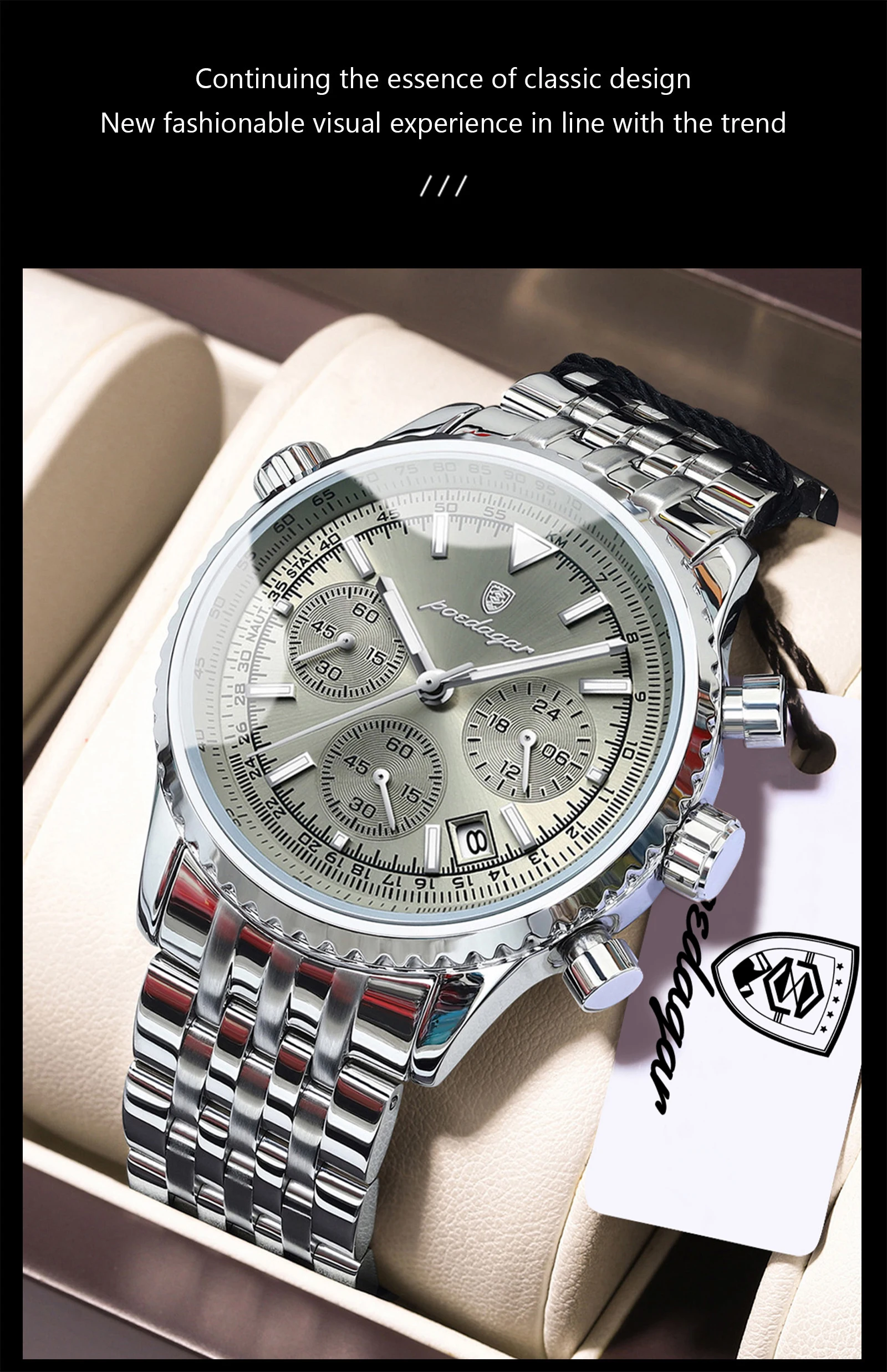 POEDAGAR Fashion Watches For Men Date Chronograph Stainless Steel Boyfriend Wristwatch Waterproof Luminous Couple's Quartz Watch