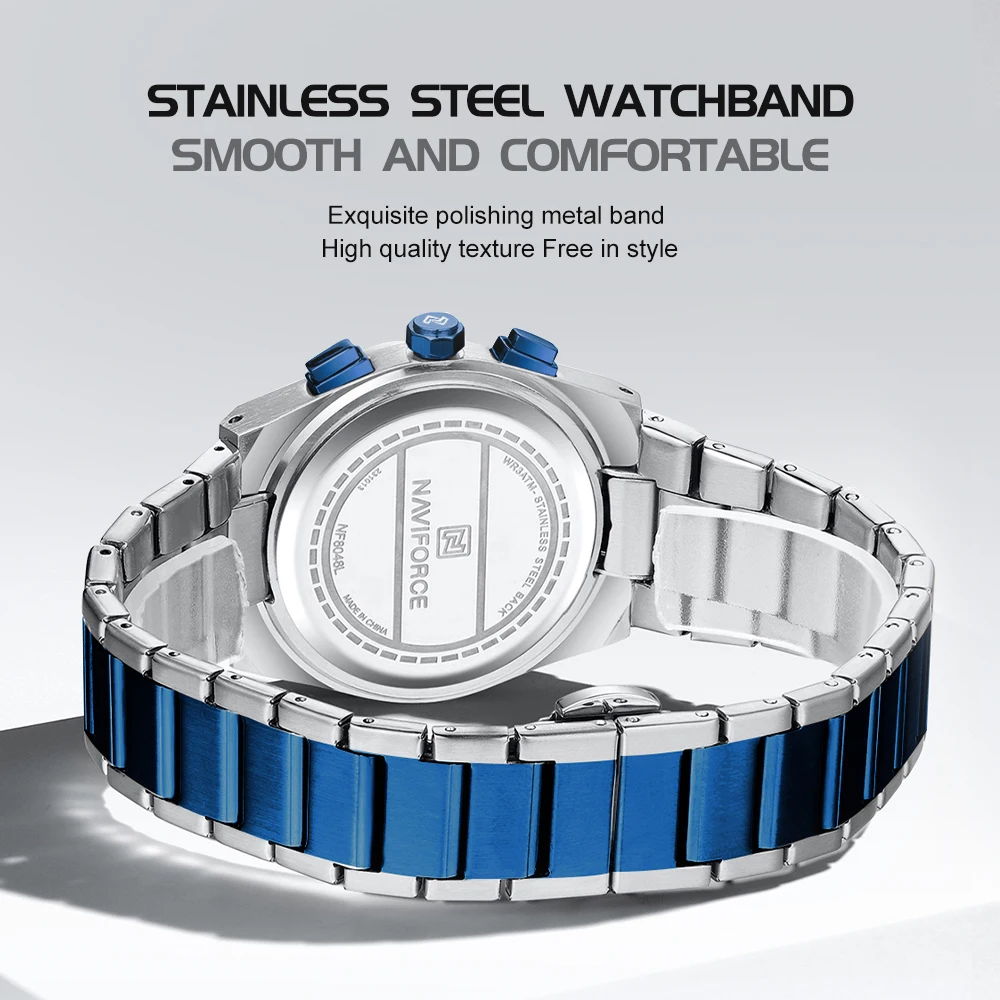 NAVIFORCE Trend Brand Steel Strap Couples Watch Quartz Automatic Date Display Chronograph Lover Waterproof Casual Wrist Watch