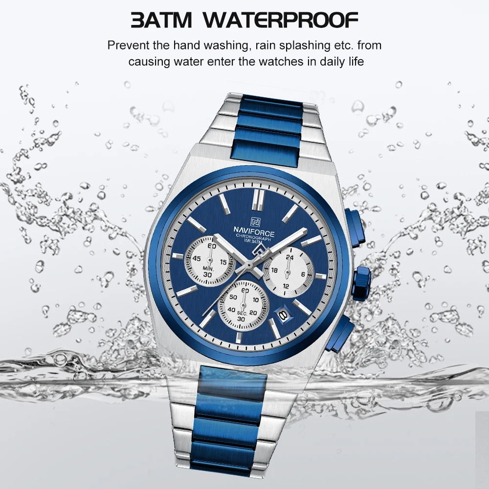 NAVIFORCE Trend Brand Steel Strap Couples Watch Quartz Automatic Date Display Chronograph Lover Waterproof Casual Wrist Watch