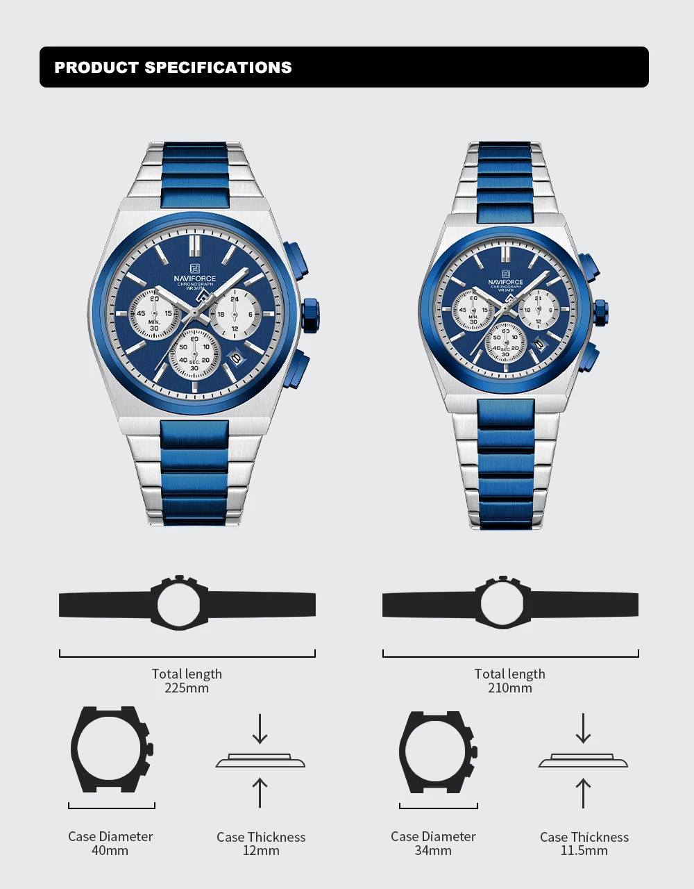 NAVIFORCE Trend Brand Steel Strap Couples Watch Quartz Automatic Date Display Chronograph Lover Waterproof Casual Wrist Watch