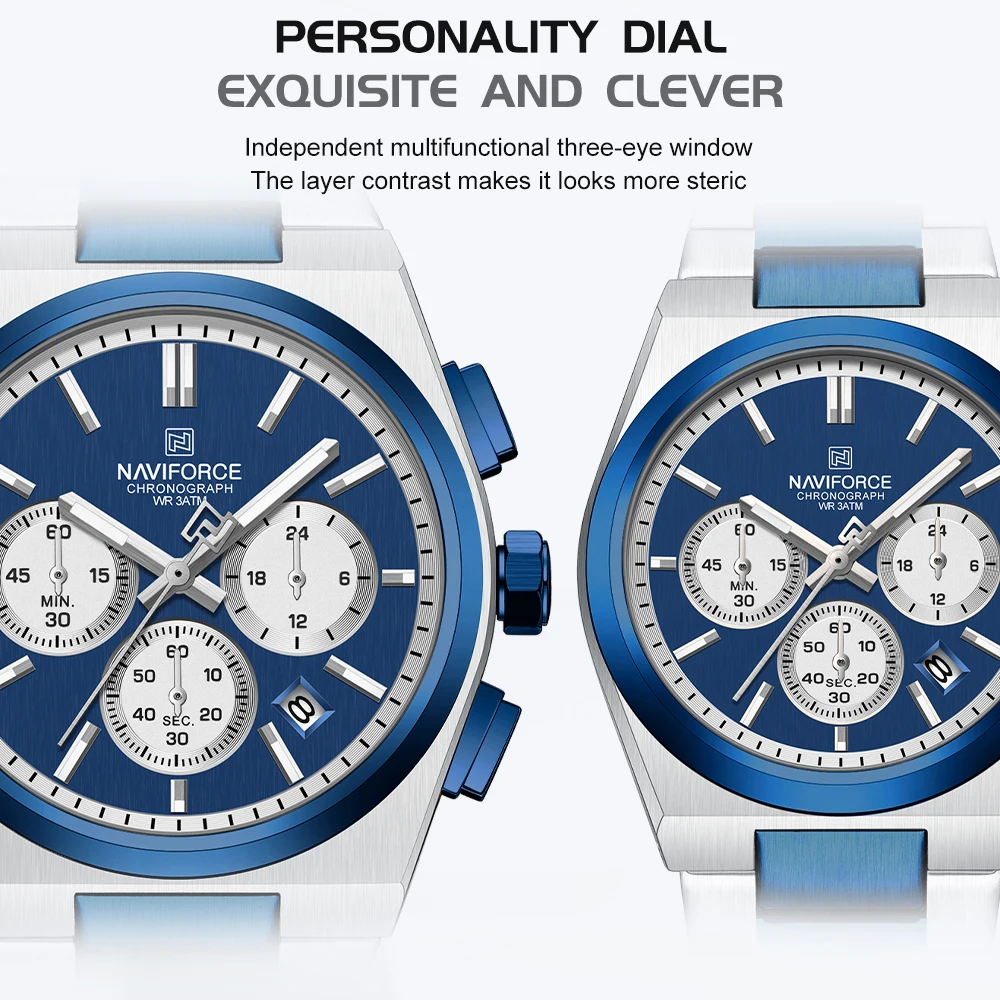 NAVIFORCE Trend Brand Steel Strap Couples Watch Quartz Automatic Date Display Chronograph Lover Waterproof Casual Wrist Watch