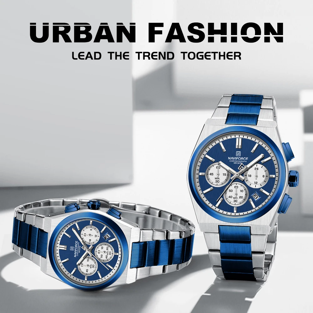 NAVIFORCE Trend Brand Steel Strap Couples Watch Quartz Automatic Date Display Chronograph Lover Waterproof Casual Wrist Watch