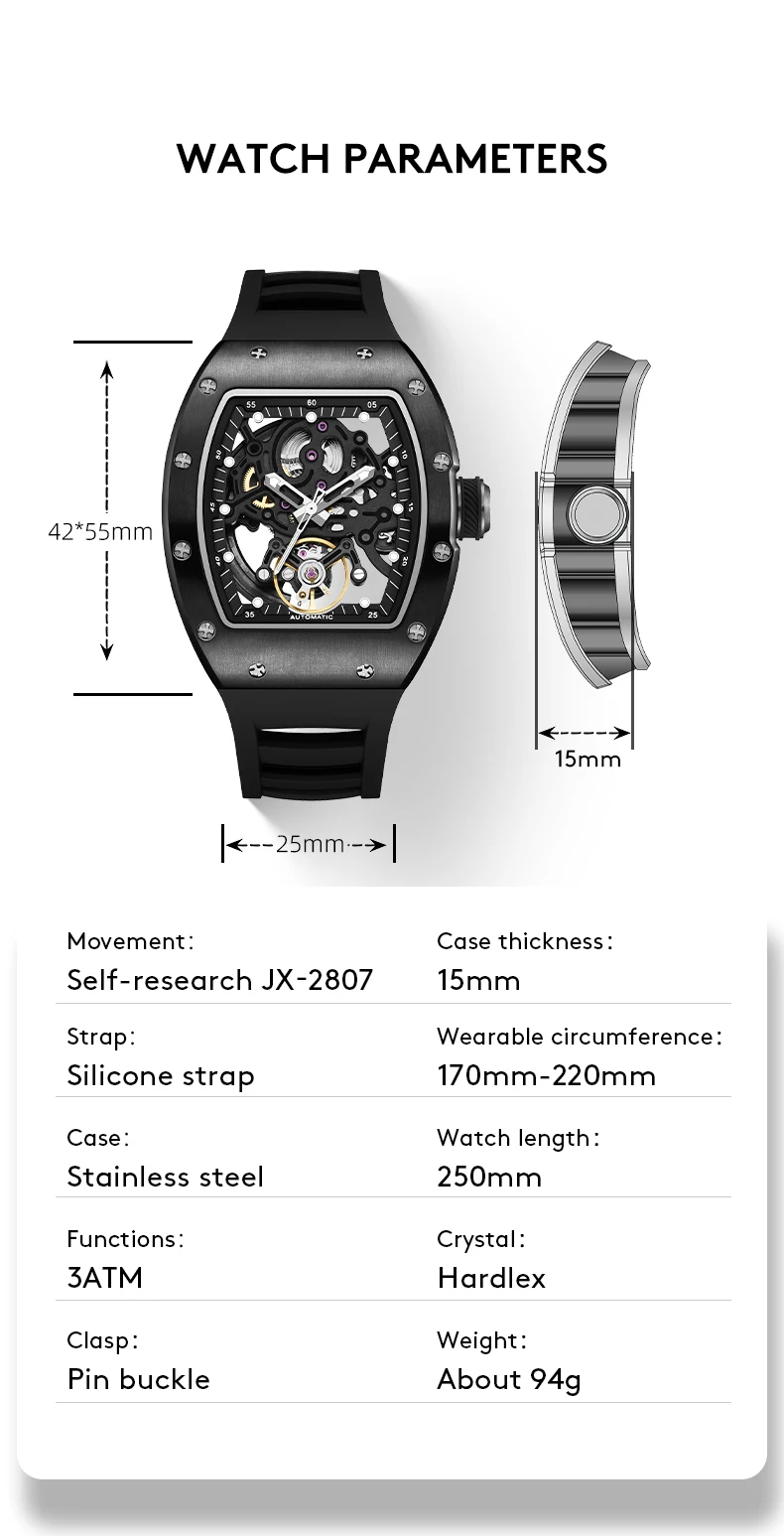 2026 Skeleton Automatic Multifunction Casual Clock Mechanical Watch OEM Customized Logo Men's Various Style