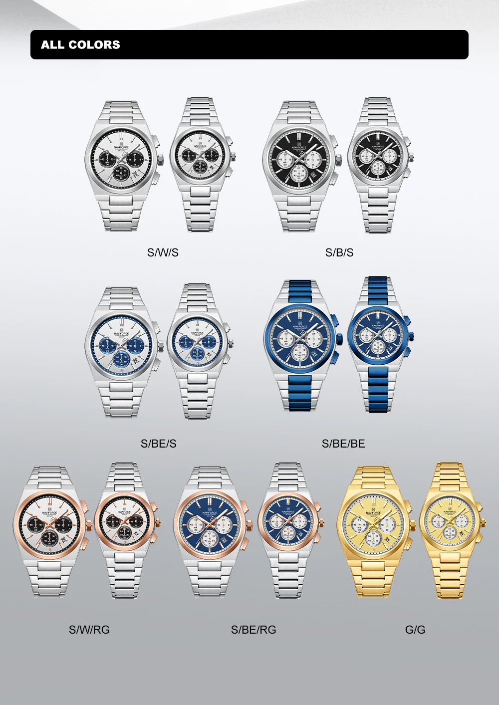 NAVIFORCE Fashion Quartz Watches for Male 3ATM Waterproof Chronograph Clocks Date Display Steel Strap Business Man's Watch Gifts