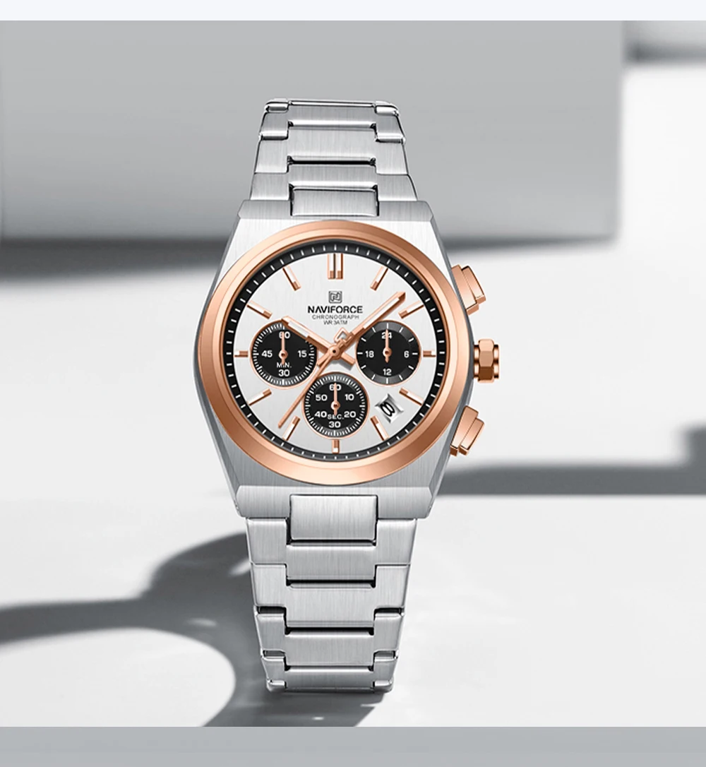 NAVIFORCE Fashion Quartz Watches for Male 3ATM Waterproof Chronograph Clocks Date Display Steel Strap Business Man's Watch Gifts