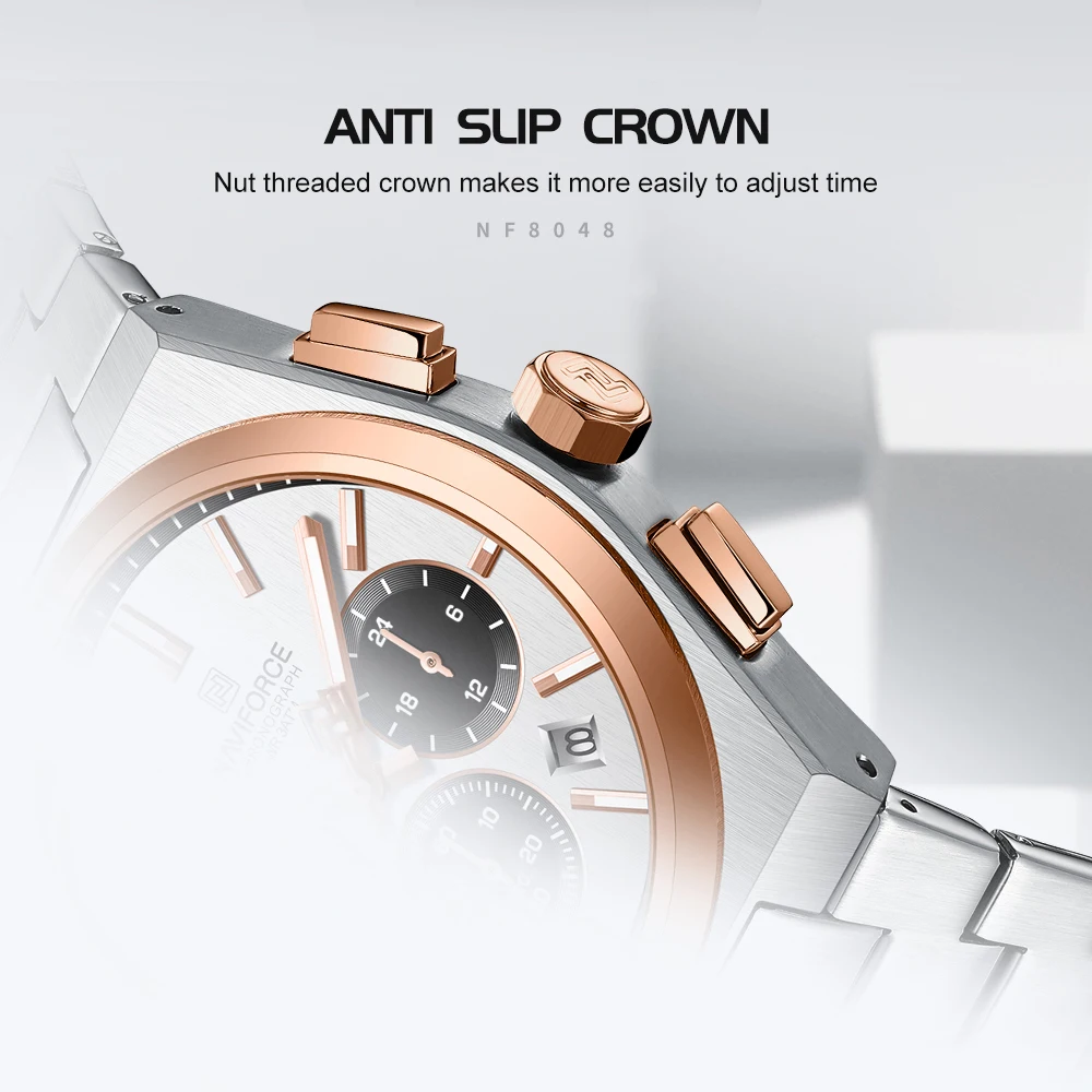 NAVIFORCE Fashion Quartz Watches for Male 3ATM Waterproof Chronograph Clocks Date Display Steel Strap Business Man's Watch Gifts