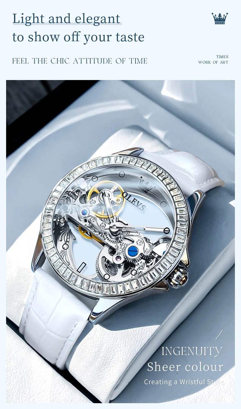 OLEVS Couple Watches Original Fully Transparent Skeleton Automatic Mechanical Watches For Men Women Lover's Gift Luxury Watches