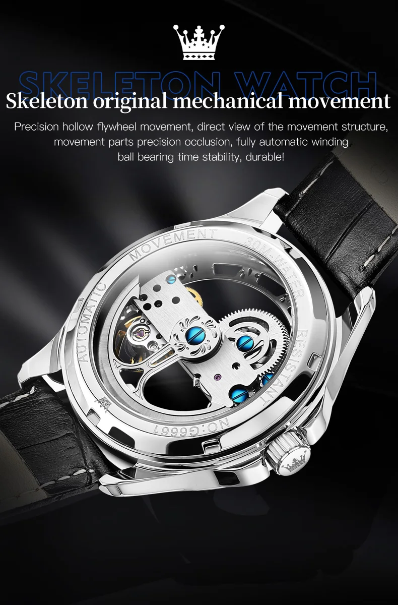 OLEVS Couple Watches Original Fully Transparent Skeleton Automatic Mechanical Watches For Men Women Lover's Gift Luxury Watches