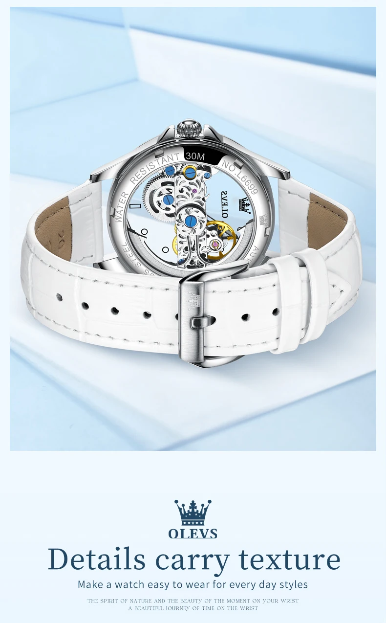 OLEVS Couple Watches Original Fully Transparent Skeleton Automatic Mechanical Watches For Men Women Lover's Gift Luxury Watches