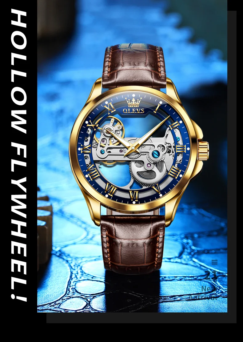 OLEVS Couple Watches Original Fully Transparent Skeleton Automatic Mechanical Watches For Men Women Lover's Gift Luxury Watches