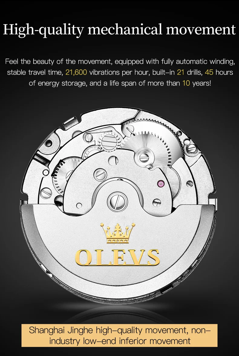 100% Original OLEVS Automatic Mechanical Couple Wrist Watches for Men and Women Waterproof Watches His or Hers Lover's Watch Set