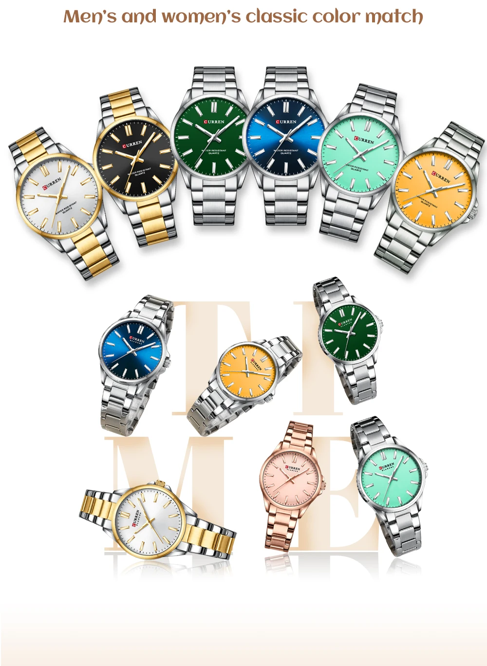 CURREN Fashion Brand Couple Watches for Lovers Simple Classic Quartz Stainless Steel Bracelet Wristwatches with Luminous Hands