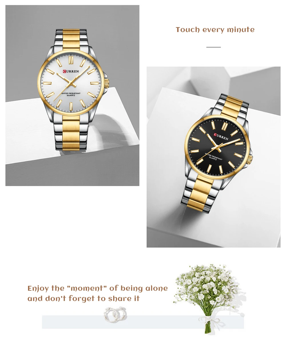 CURREN Fashion Brand Couple Watches for Lovers Simple Classic Quartz Stainless Steel Bracelet Wristwatches with Luminous Hands