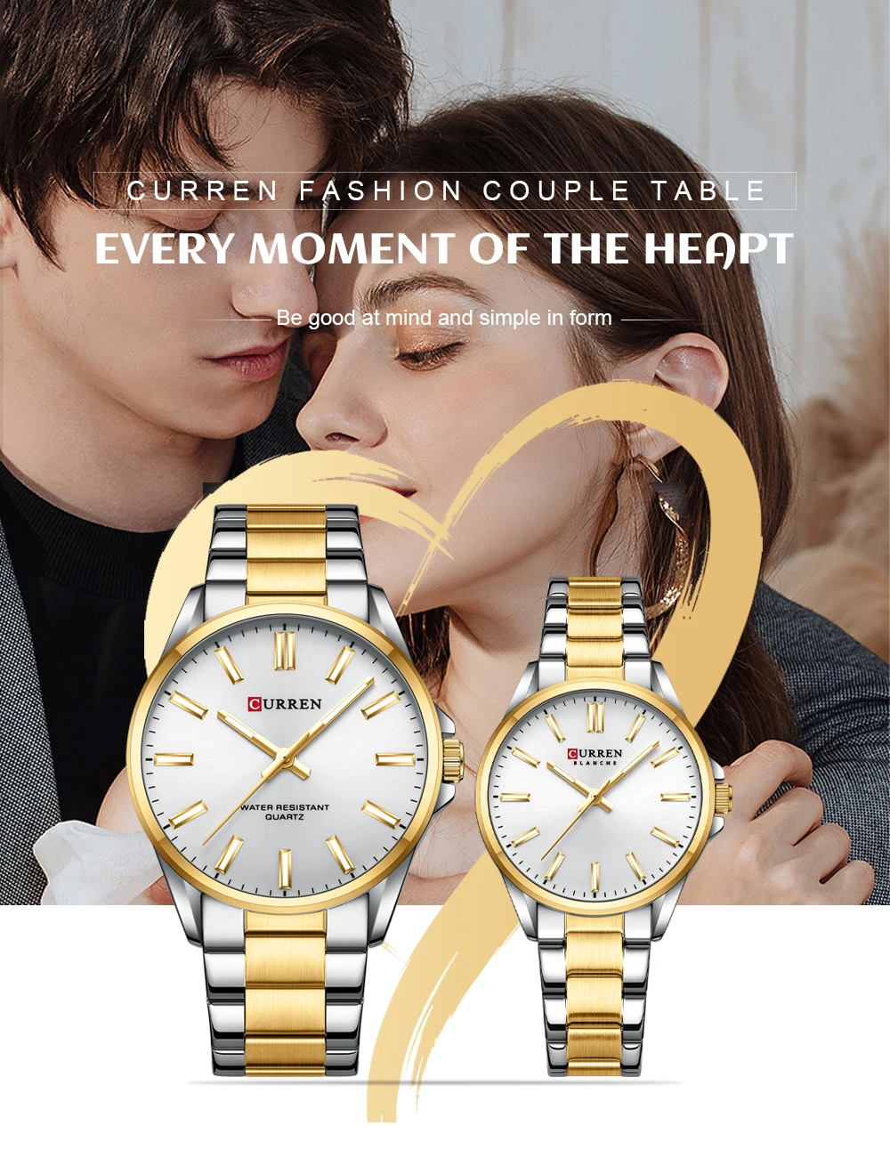 CURREN Fashion Brand Couple Watches for Lovers Simple Classic Quartz Stainless Steel Bracelet Wristwatches with Luminous Hands