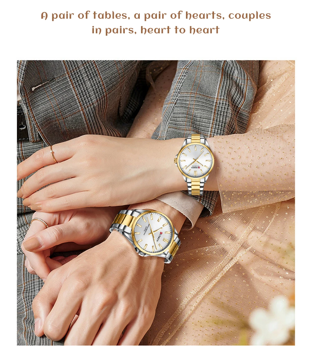 CURREN Fashion Brand Couple Watches for Lovers Simple Classic Quartz Stainless Steel Bracelet Wristwatches with Luminous Hands