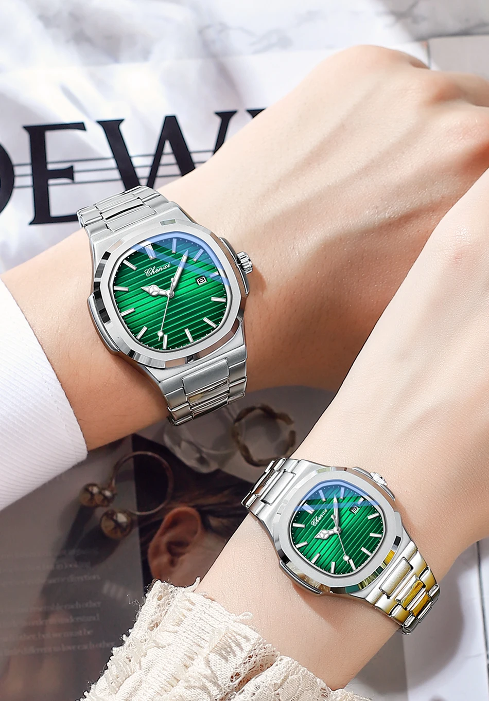 Fashion Couple Watches Men and Women Business Luxury Stainless Steel Quartz Wristwatch Waterproof Luminous Couple Watch Pair Set