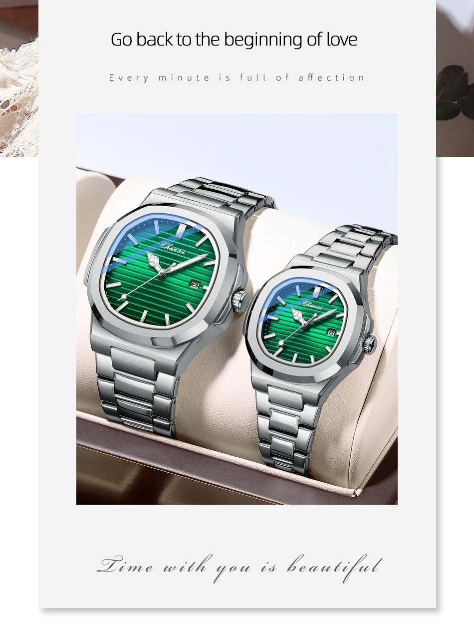 Fashion Couple Watches Men and Women Business Luxury Stainless Steel Quartz Wristwatch Waterproof Luminous Couple Watch Pair Set