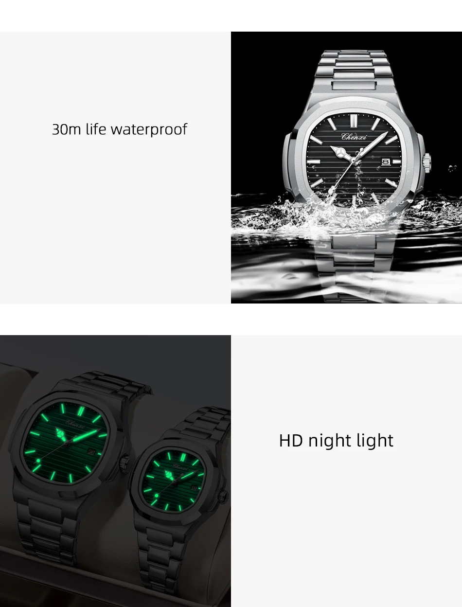 Fashion Couple Watches Men and Women Business Luxury Stainless Steel Quartz Wristwatch Waterproof Luminous Couple Watch Pair Set