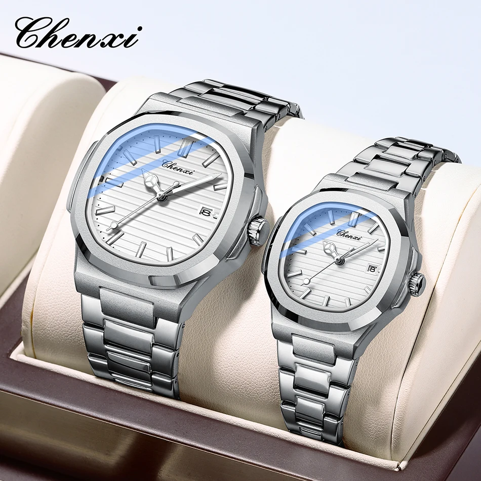 Fashion Couple Watches Men and Women Business Luxury Stainless Steel Quartz Wristwatch Waterproof Luminous Couple Watch Pair Set