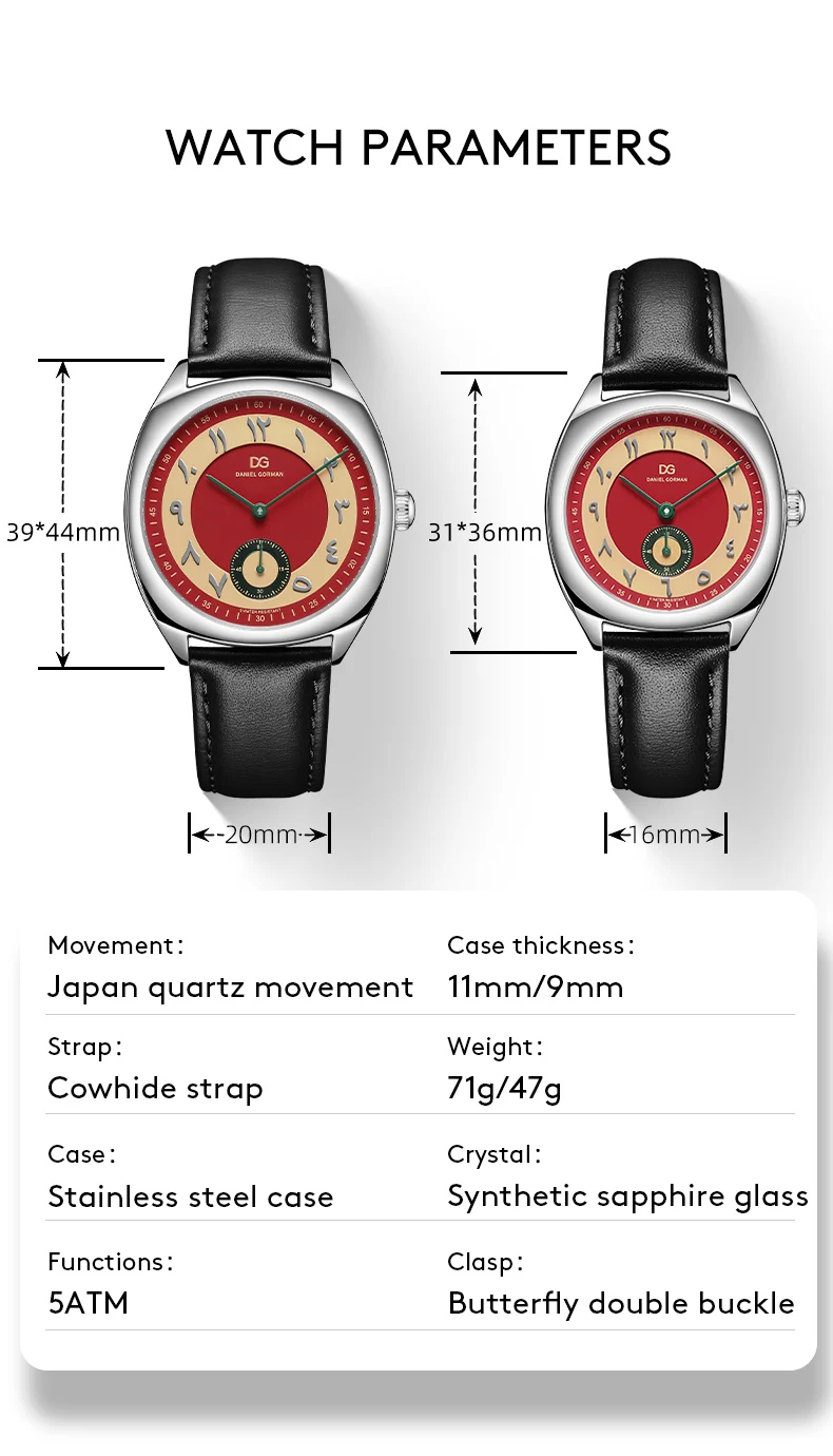 Arabische Uhren Arabic Gorman Watch For Lover 2026 Couple Watch Japan Quartz Stainless Steel Case Leather Strap