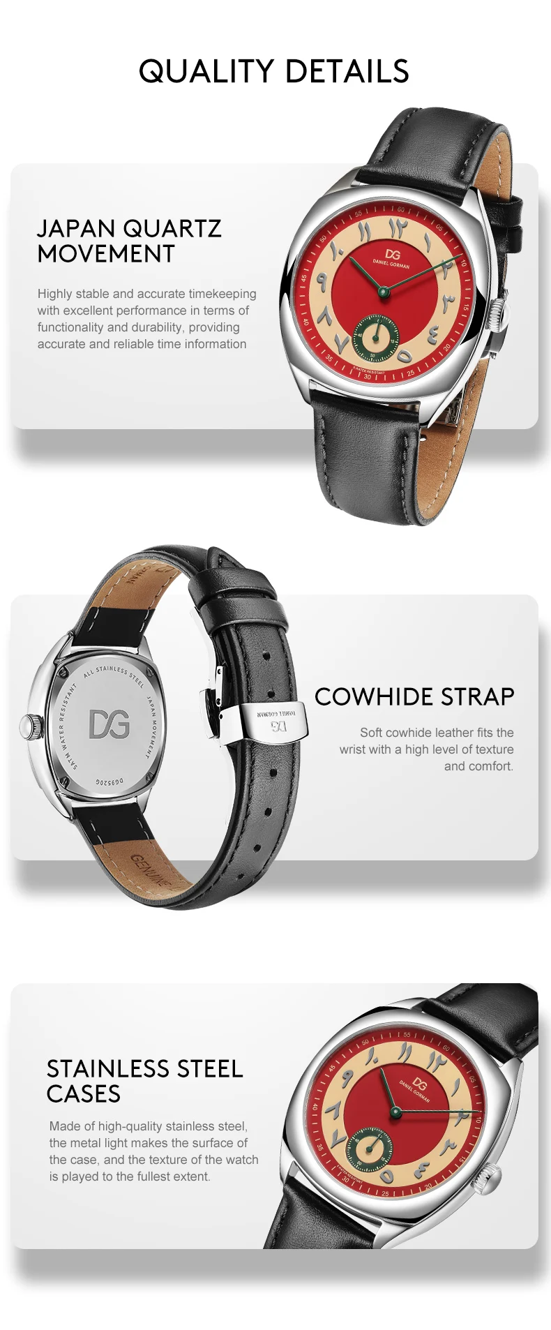 Arabische Uhren Arabic Gorman Watch For Lover 2026 Couple Watch Japan Quartz Stainless Steel Case Leather Strap