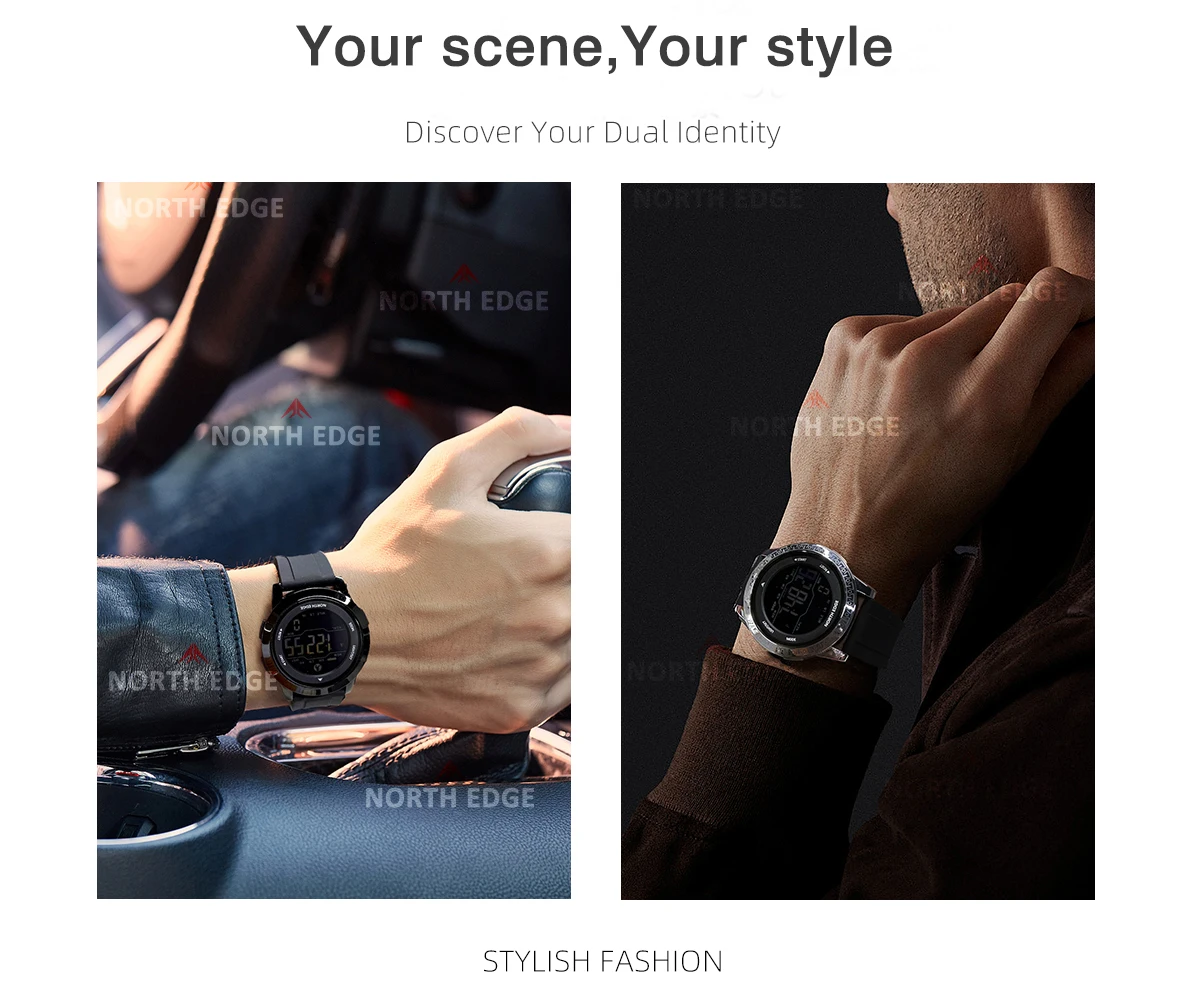 NORTH EDGE APOLLO Luxury Men Women Digital Watch Waterproof 50M Sports Watches Dual Time Pedometer Alarm Clock Couple's Watches