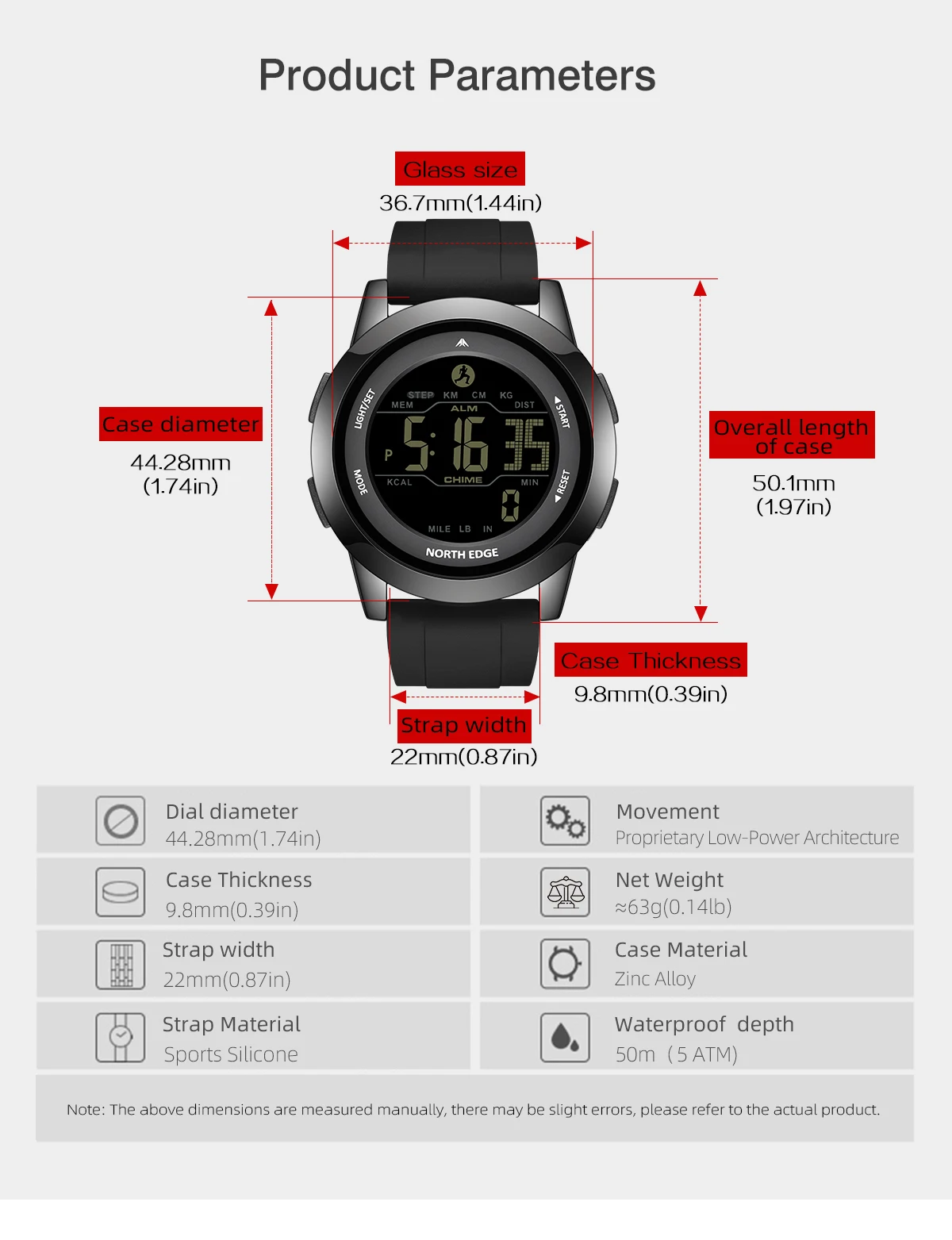 NORTH EDGE APOLLO Luxury Men Women Digital Watch Waterproof 50M Sports Watches Dual Time Pedometer Alarm Clock Couple's Watches