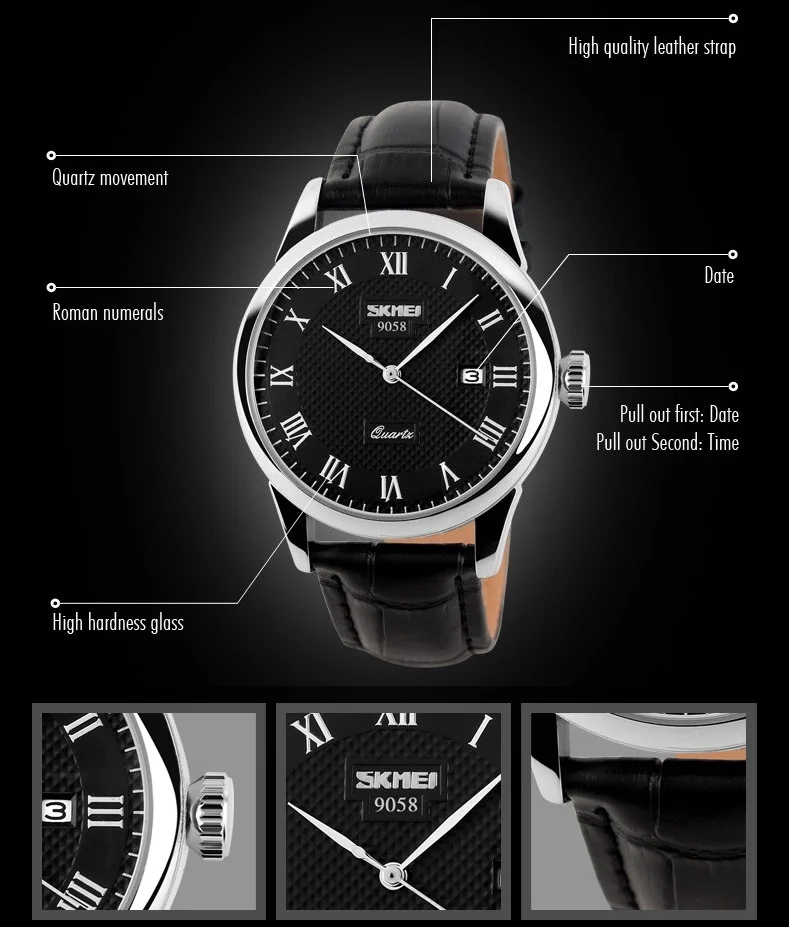 SKMEI 9058 Brand Lovers Quartz Watch Love Witness Time Watches Women Men Fashion Casual Leather Strap Waterproof Wristwatches