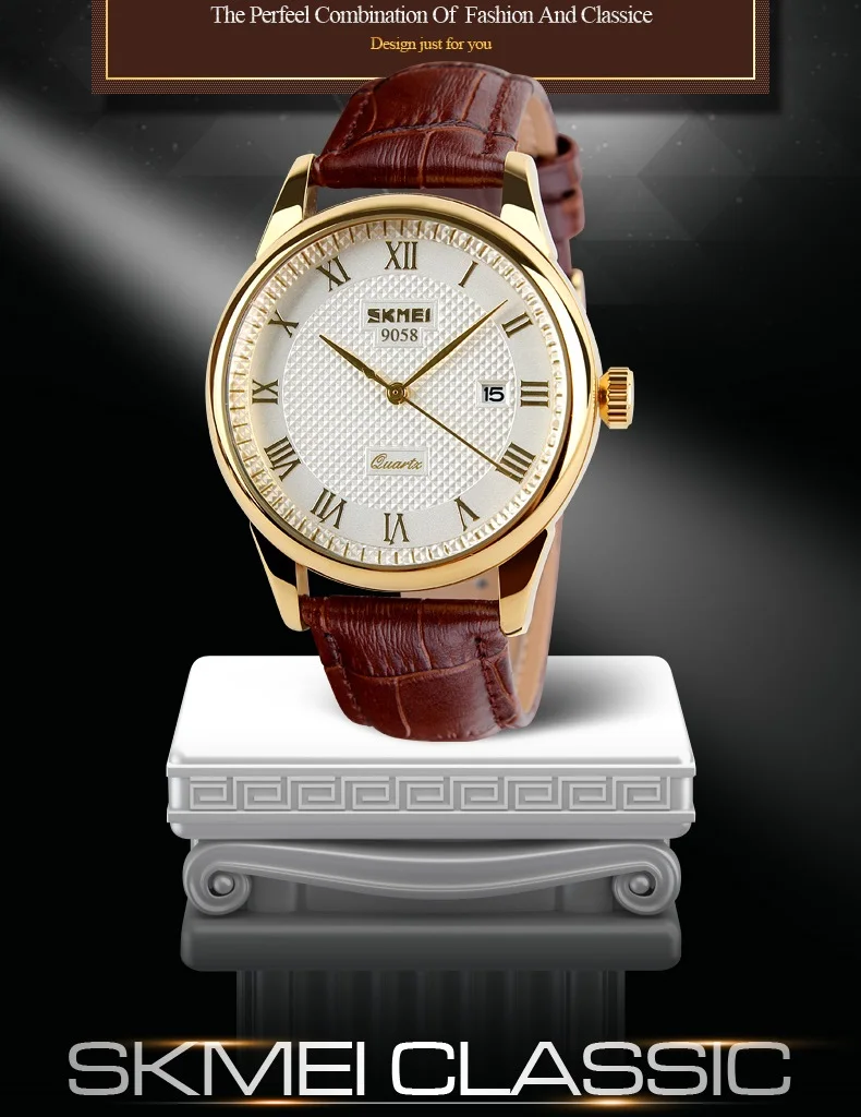 SKMEI 9058 Brand Lovers Quartz Watch Love Witness Time Watches Women Men Fashion Casual Leather Strap Waterproof Wristwatches