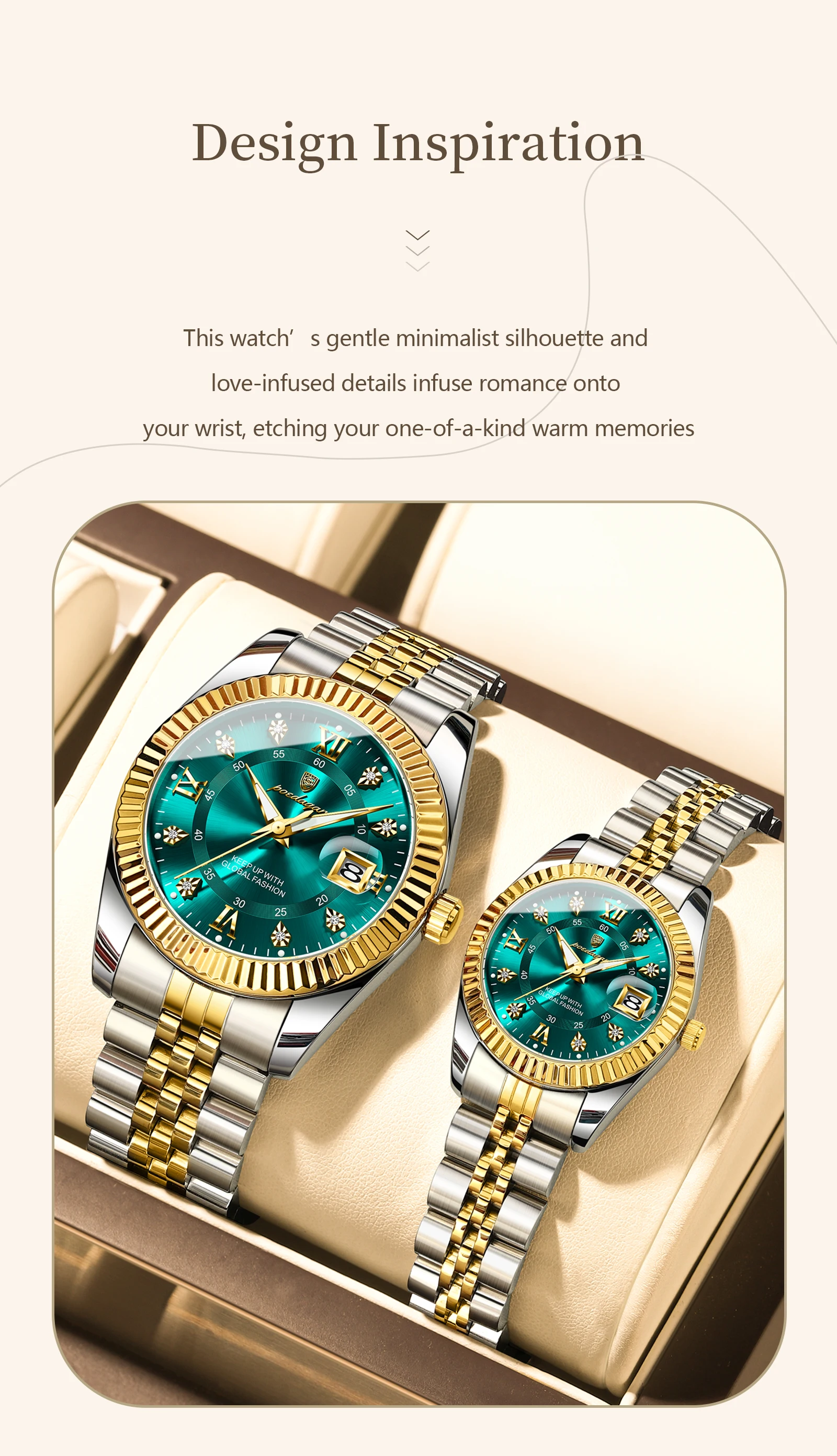 POEDAGAR Top Luxury Couple's Watches Luminous Date Classic Watches For Couple Quartz Stainless Steel Couple Watch Lovers Set+Box