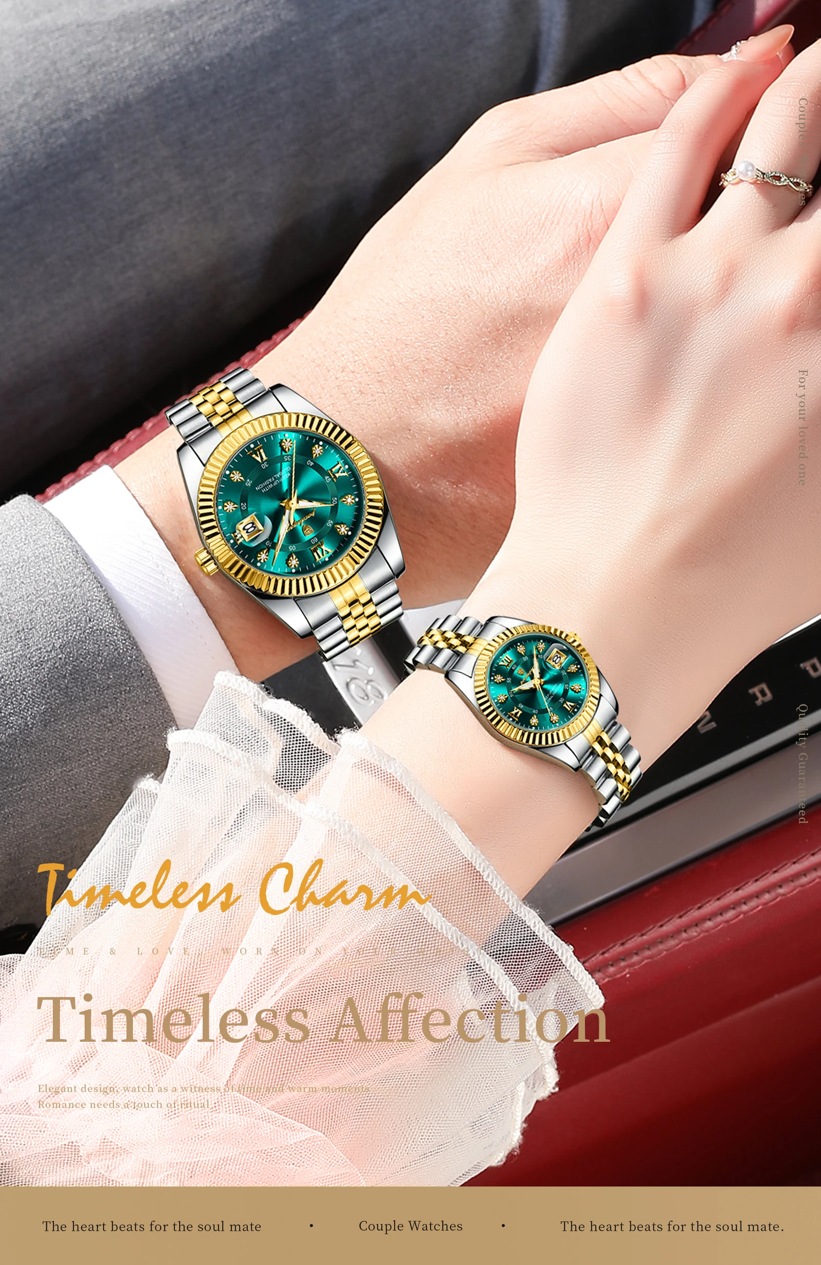 POEDAGAR Top Luxury Couple's Watches Luminous Date Classic Watches For Couple Quartz Stainless Steel Couple Watch Lovers Set+Box