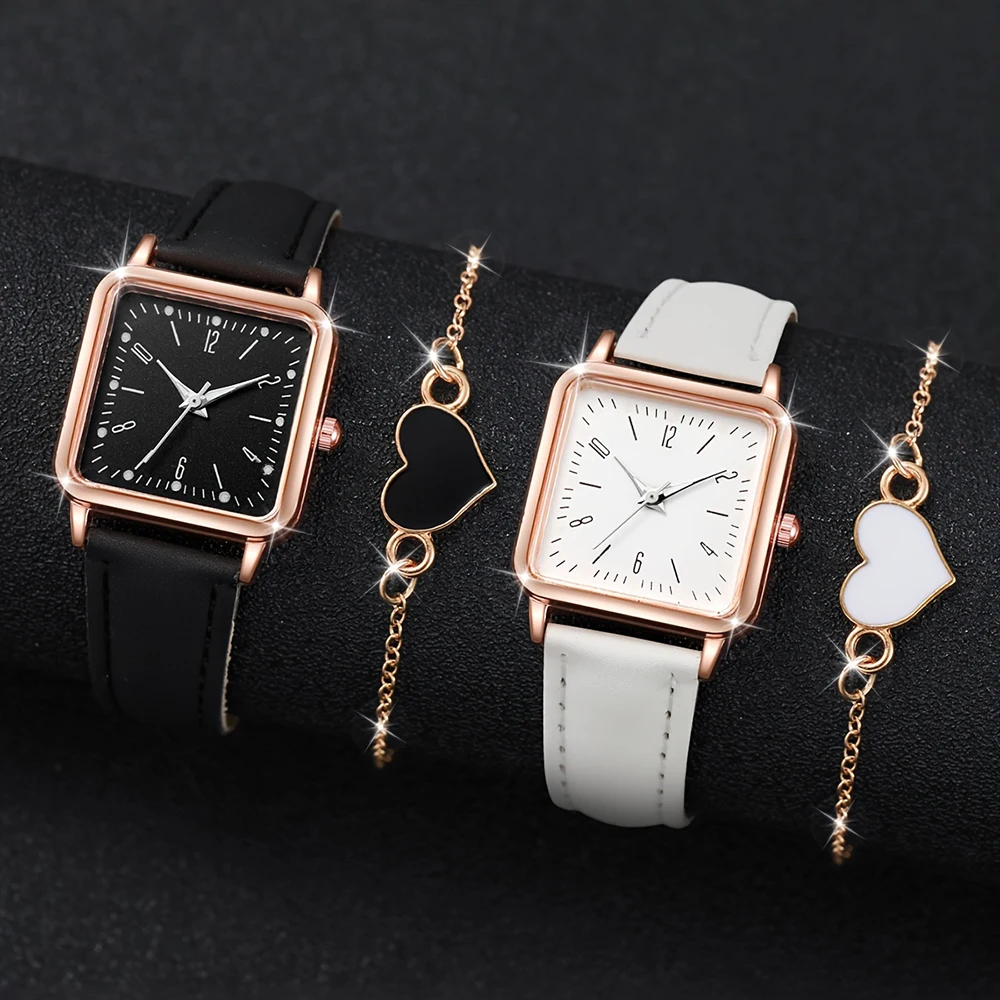 2/4PCS Fashion Minimalist Watch Luxury Men's and Women's Leather Belt Business Leisure Bracelet Quartz Watch