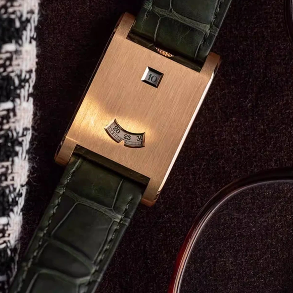 Men's Stainless Steel Square Watch Unique Jump Hour Digital Wristwatch Fashion Bracelet Quartz Watch Reloj Hombre Leather Strap