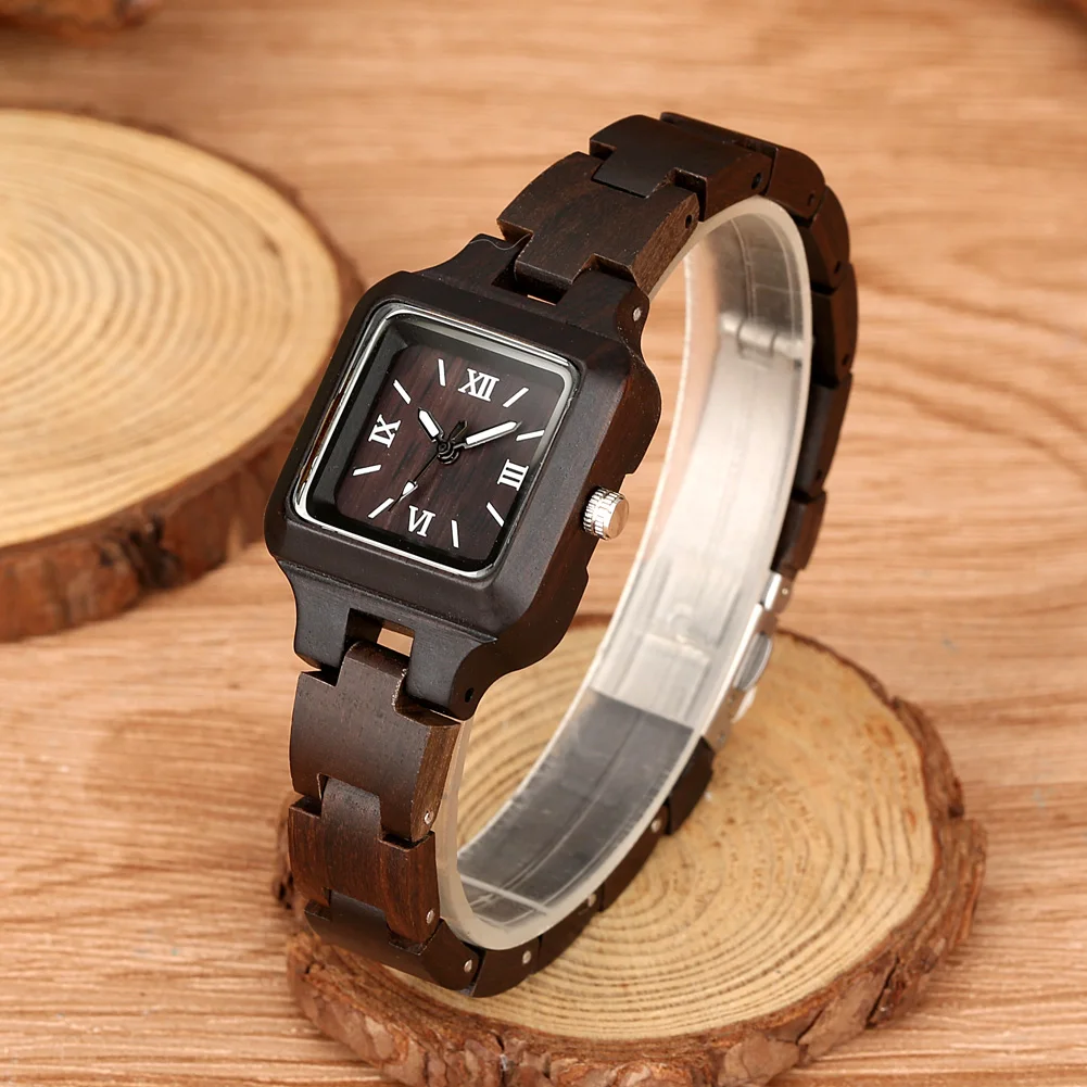 Classic Zebrawood Quartz Watch for Couple Unique Life Tree Pattern Display Round Dial Bracelet Wooden Band Men Women Wristwatch