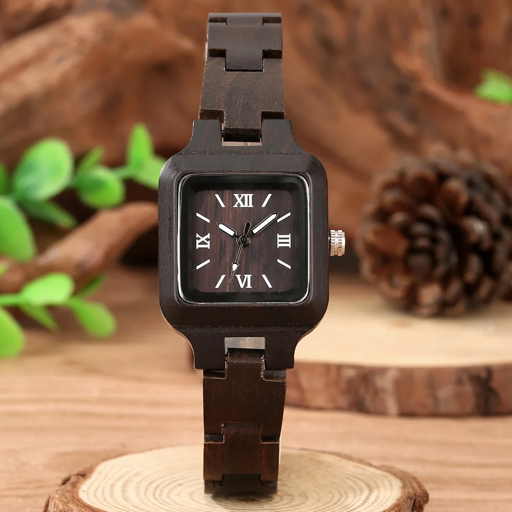 Classic Zebrawood Quartz Watch for Couple Unique Life Tree Pattern Display Round Dial Bracelet Wooden Band Men Women Wristwatch