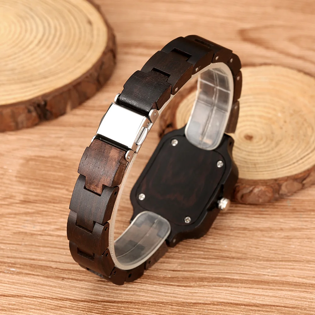 Classic Zebrawood Quartz Watch for Couple Unique Life Tree Pattern Display Round Dial Bracelet Wooden Band Men Women Wristwatch