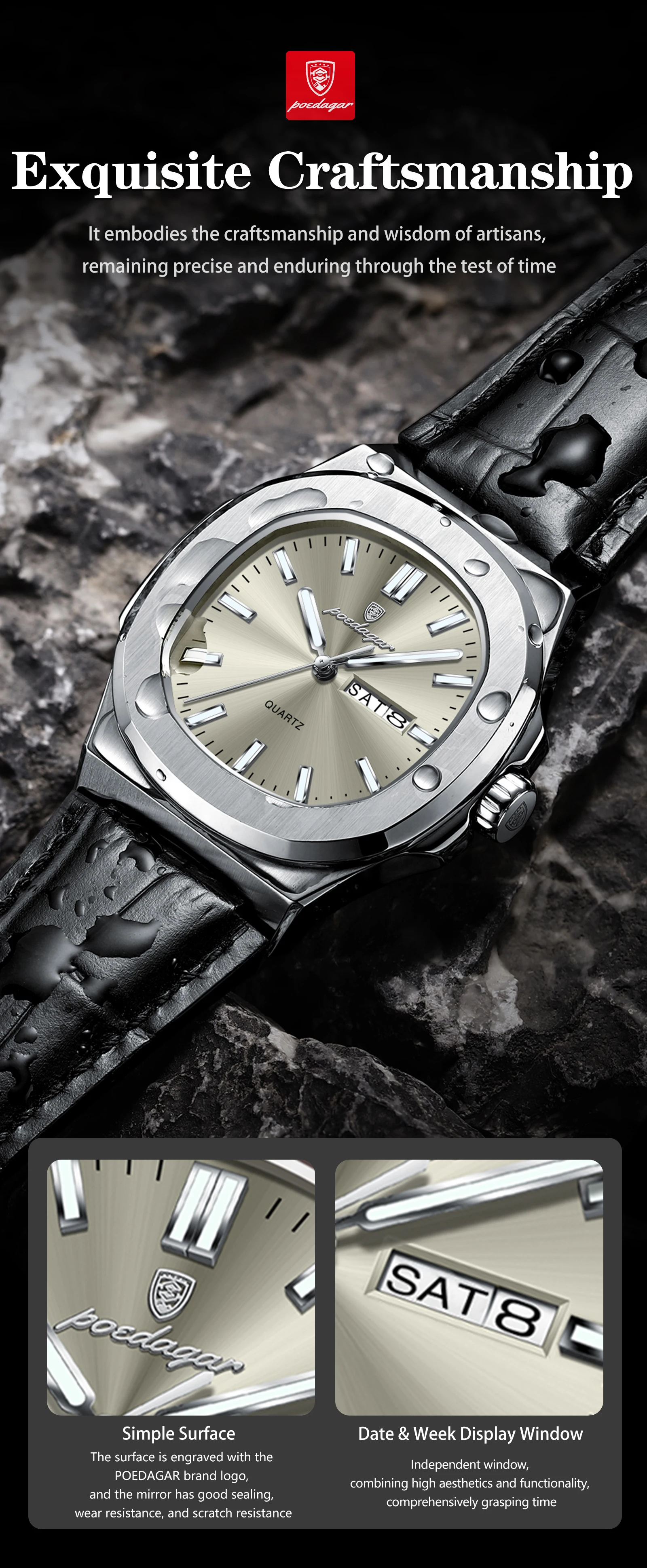 POEDAGAR Fashion Wristwatch For Boyfriend Luminous Waterproof Week Calendar Business Couple Watches Leather Luxury Men's Watches