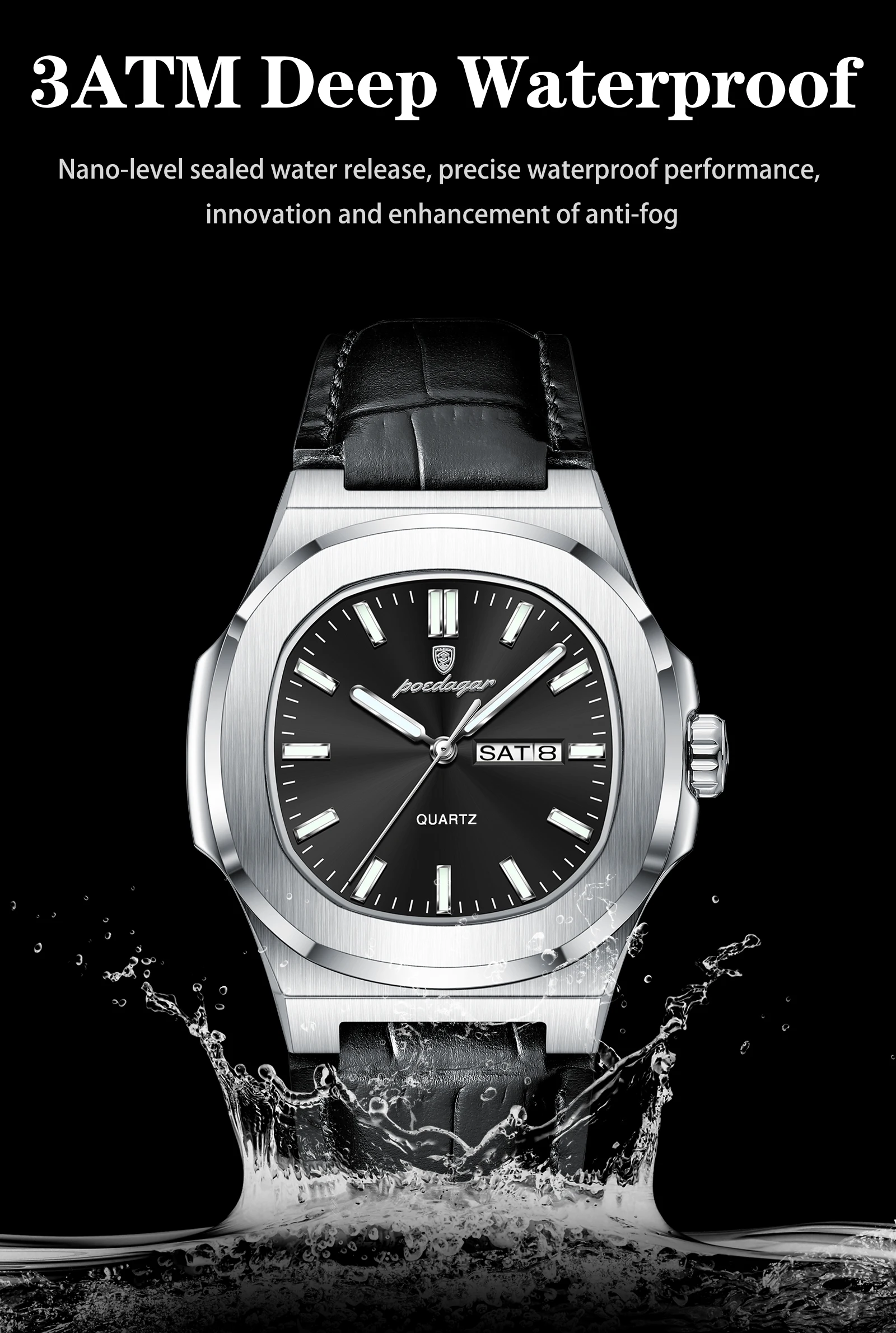 POEDAGAR Fashion Wristwatch For Boyfriend Luminous Waterproof Week Calendar Business Couple Watches Leather Luxury Men's Watches