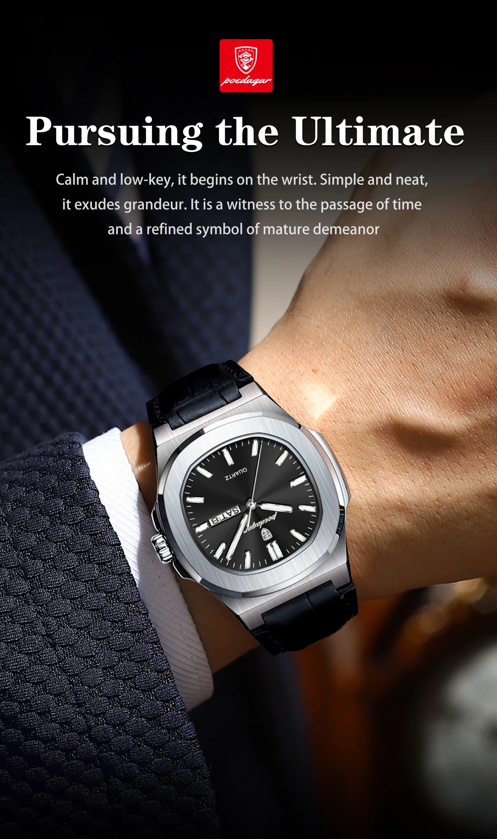 POEDAGAR Fashion Wristwatch For Boyfriend Luminous Waterproof Week Calendar Business Couple Watches Leather Luxury Men's Watches
